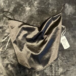 Sleek Black Satin Cowl Neck Top